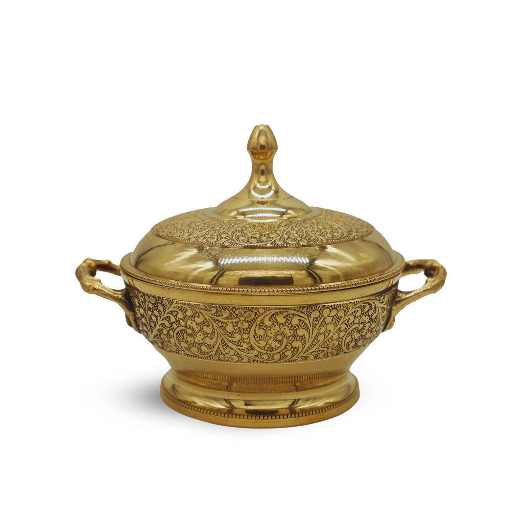 Brass Casserole With Flower Embossed Design, Serveware Tableware for Home & Hotel -700 ML